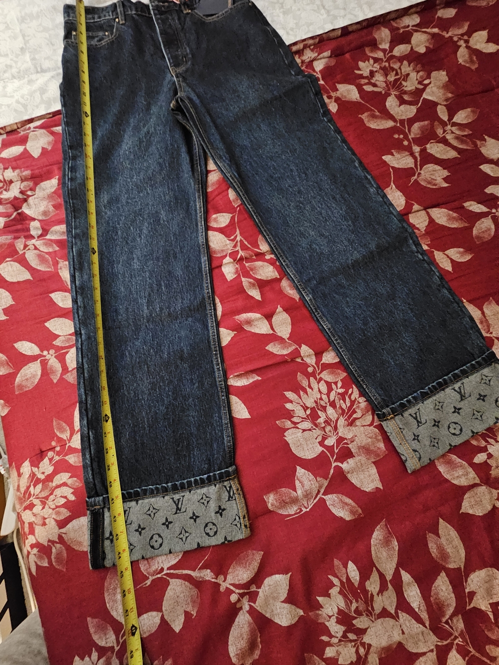 LV Dark Blue Women  Jeans with Patterned Cuff